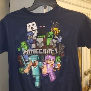 New Boy's Navy Blue Minecraft Crafty Cluster Short Sleeve Cotton large 10/12